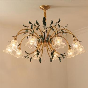 Imagem de Lustre Pastoral Francês com Flores Americanas - Luminária Pendente Decorativa LED para Sala de Estar, Restaurante, Quarto, Villa, Café, Loja de Roupas e Casa (F 10 Lâmpadas)