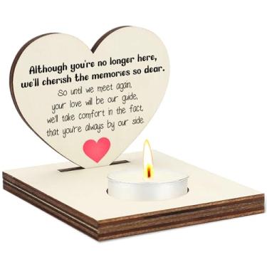 Imagem de Although You're No Longer Here Castiçal Memorial, suporte de luz de chá de coração de madeira, presente de luto de simpatia para a perda de um ente querido, decoração de casa em memória amorosa