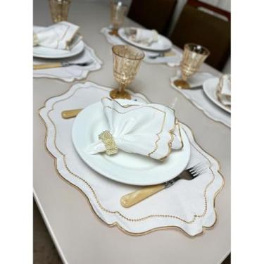 Imagem de Conjunto de 12 jogos americanos estilo americano Jogos americanos para uma mesa de jantar para 6 pessoas Arranjo de mesa Guardanapos redondos Mesa de jantar(Realeza Bor Dour - Marfin)