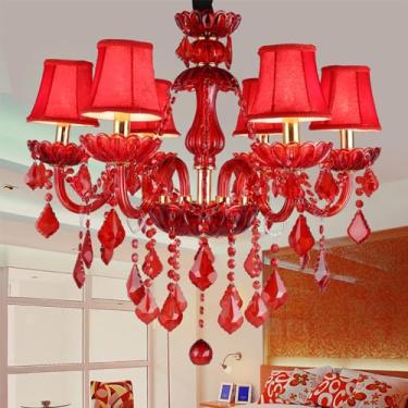 Imagem de Lustre de cristal vermelho europeu para velas, luxuoso, para sala de estar, restaurante, quarto, hotel, villa, loja de roupas, salão de beleza, café, bar, karaokê, com luminária pendente de