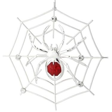Imagem de Matashi Enfeite de aranha de árvore de Natal banhado a prata com vermelho, decoração de pendurar com cristais transparentes, presente de enfeite de Natal, decoração de aranha exclusiva para festa de