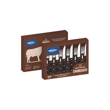 Imagem de Conjunto de Talheres para Churrasco Brinox Jumbo 12 Peças Aço Inox Cabo ABS Preto