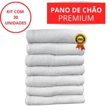 Imagem de Kit 30 Pano De Chão Alvejado Branco Grosso 92Gr Tam 65x45 Limpeza Casa