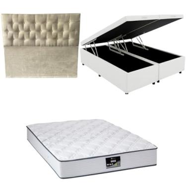 Imagem de Cama Box Baú Bipartida Blindada com Colchão Doss Molas Ensacadas 30cm + Cabeceira Botonê (CORINO BRANCO, Casal Bipartido)