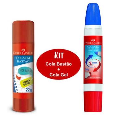 Imagem de Cola Gel 2 Bicos 34g + Cola Bastão 22g Kit Faber Castell Uso Escolar o