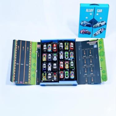 Imagem de Kit 24 Carrinhos de Brinquedo com Pista de Corrida, Carros Sortidos Miniatura, Brinquedo Infantil 3+ Anos