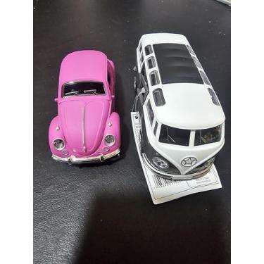 Imagem de Kit Fusc Kombi Miniatura Colecionável Brinquedo Carrinho Metal À fricção Abre Portas (Rosa + Cinza)
