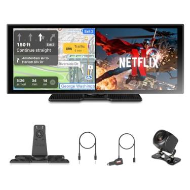 Imagem de OTTOCAST Tela veicular sem fio CarPlay de 11,4 polegadas e Android para carro com câmera de backup 1080P, Bluetooth duplo, navegação, controle de voz, atualização OTA e fácil instalação (adesivo 3M)