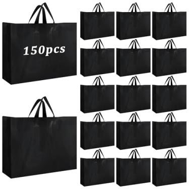 Imagem de Amylove Sacolas plásticas com alças foscas, sacola de presente a granel para pequenas empresas, boutique, casamento, férias, embalagem de presente (40,6 cm x 30,5 cm x 15,2 cm, preta, 150 peças)