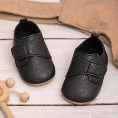 Imagem de Mocassins para bebês meninos meninas clássico casamento Brogue Oxford sapatos sociais primeiros passos caminhada sapato de berço preguiçoso, A05/preto, 12-18 Months Toddler