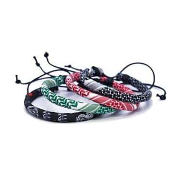 Imagem de Embtrem Pulseira Palestina para mulheres e homens pulseiras Keffiyeh ajustáveis amizade liberdade inspiradora pulseira feita à mão tecido joias presentes, Large, Sem Pedra Preciosa