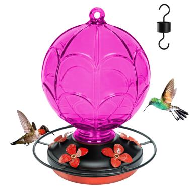 Imagem de Jarkyfine Alimentador de beija-flor, alimentador de beija-flor de vidro soprado à mão para pendurar ao ar livre com fosso de formiga, 5 portas de alimentação, à prova de vazamento, para mãe (roxo)