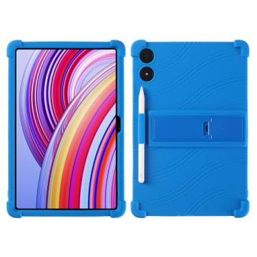 Imagem de QYiiD Capa para tablet Xiaomi Redmi Pad Pro/Xiaomi Poco Pad 2024 de 12,1 polegadas, capa protetora dobrável de silicone leve para crianças, macia e resistente a choques, azul