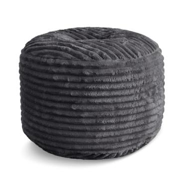 Imagem de INSPIRE CRAFTER Pufe macio, pufe de veludo cotelê com enchimento de espuma viscoelástica para descanso dos pés, banquinho redondo para sala de estar, escritório, 51 x 43 cm, cinza escuro