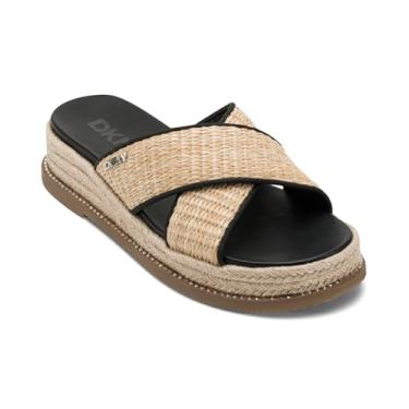 Imagem de DKNY Sandália plataforma feminina Berris Criss Cross Espadrille com logotipo, Natural/preto, 40