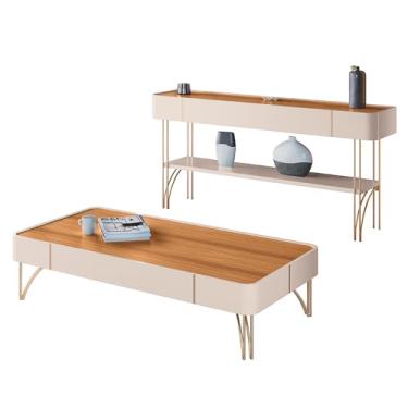 Imagem de Conjunto Decorativo Aparador e Mesa de Centro Vivant/Cadenza MDP/MDF PÃ:copyright:s de Aço Off White/Cinamomo G26 - HB Móveis