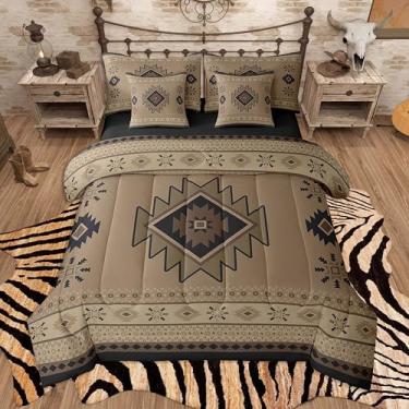 Imagem de Feelyou Jogo de cama Queen com edredom ocidental, asteca do sudoeste, 7 peças, para crianças, meninos, meninas, tribal, nativo, marrom, preto, microfibra