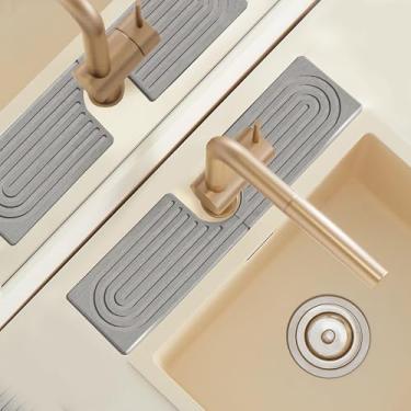 Imagem de Torneira de pia de diatomita em forma de U, bandeja de pia de pedra grande de 40,6 cm, alça de torneira Mordern, pedra coletora de gotejamento, protetor de tapete de drenagem de torneira durável para