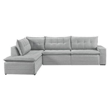Imagem de Sofá Retratil Com Chaise Esquerda Titan 6 Lugares 2,96m Tecido Linho Cor Gelo 2322