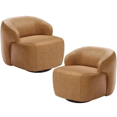 Imagem de Kit 02 Poltronas Decorativa Orgânica Giratória Para Sala Living Barolo L06 Couríssimo Camel - Lyam Decor