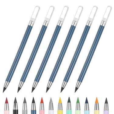 Imagem de PATIKIL Forever Pencil, conjunto de 6 peças de lápis de metal afiados mecânicos fofos para livros de colorir, esboço, desenho, escrita, arte, iniciante, azul escuro