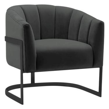 Imagem de Poltrona Decorativa Sala De Estar Recepção Mavie Base De Ferro Preto Suede - Doce Sonho Móveis Cinza Escuro