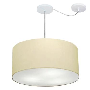 Imagem de Lustre Pendente Cilíndrico Com Desvio De Centro Vivare Md-4252 Cúpula Em Tecido 55x25cm - Bivolt Algodão-crú 127/220v