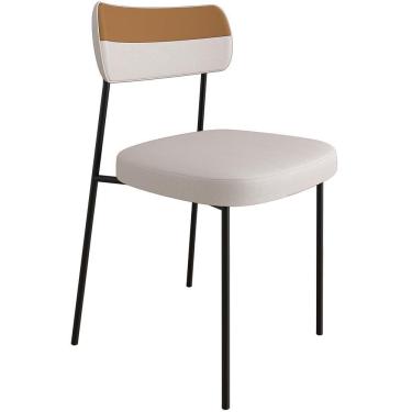 Imagem de Cadeira Estofada Sala De Jantar F01 Linho Bege Caramelo