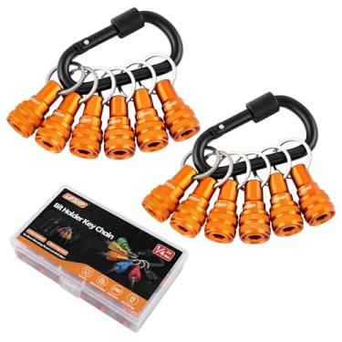 Imagem de 6 peças porta-chaves de broca, 2 conjuntos de 1/4 haste sextavada de liga de alumínio empurrar para desbloquear liberação rápida para chave de fenda de barra de extensão de chave de fenda e brocas