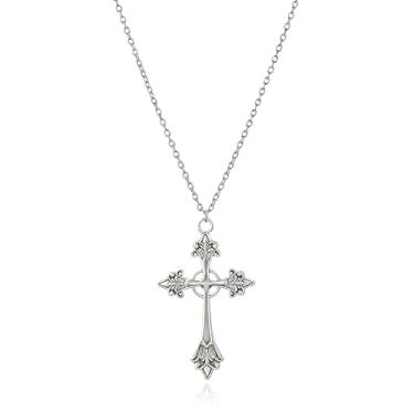Imagem de Colar de cruz de coroa de espinhos religioso cristão colar pingente de primeira comunhão batismo joias presentes para homens e mulheres, standard size, Liga de aço, Sem Pedra Preciosa