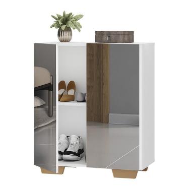 Imagem de Sapateira 2 Portas Com Espelho Nina Multimóveis V6013 Branca/Natural Branco/Natural