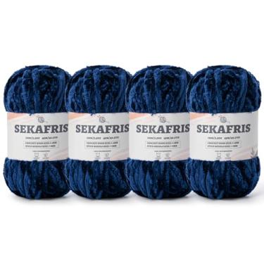 Imagem de Fio de chenille grosso felpudo para crochê, fio de pelúcia macio para tricô à mão, fio de cobertor de bebê volumoso 4 x 100 g (4 x 49,2 jardas) para fios de crochê Amigurumi, fio de veludo fofo de