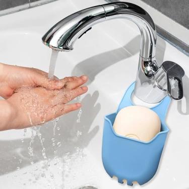 Imagem de 1 suporte de sabão de silicone, organizador de pia de cozinha para esponja, esfregão - rack de armazenamento de silicone de drenagem suspenso para banheiro e cozinha (azul)