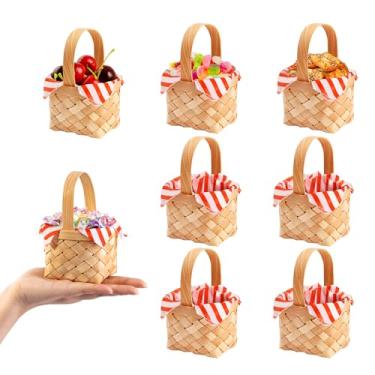 Imagem de Orchidleaf 8 peças de mini cesta de Natal com alças, 20 cestas de tecido de almofada de papel vermelho com lascas de madeira, mini flores e frutas para presentes de festa de casamento, piquenique de