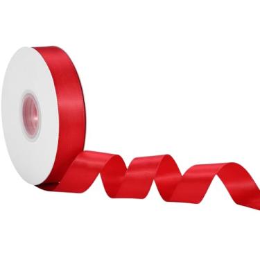 Imagem de Fita de cetim vermelha 2,5 cm x 50 metros – Fita dupla face para presente de Natal e Dia dos Namorados para artesanato, cartões e laços