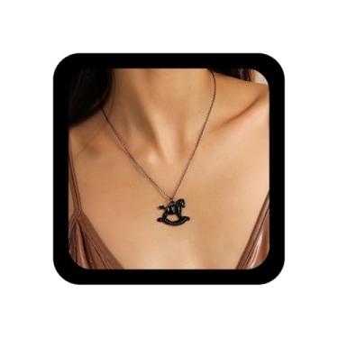 Imagem de Ximdble Colar vintage com pingente de cavalo de balanço, gargantilha de balanço, gargantilha mínima, joia de clavícula para mulheres
