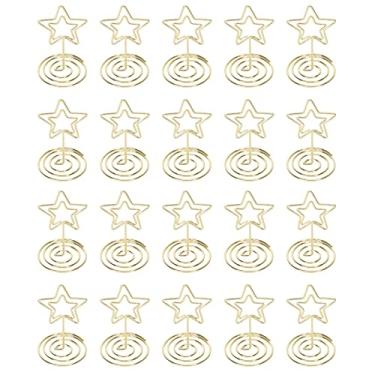 Imagem de Porta-cartões de lugar, mini porta-números de mesa, dourado, 5 pontas, formato de estrela, foto, porta-imagem para casamentos, decoração de escritório, ferro, 20 peças