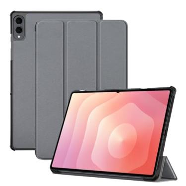 Imagem de Capa para tablet Samsung Galaxy Tab S11 Ultra, capa KONXISA com suporte de três dobras, couro PU premium e capa de adsorção magnética, resistente a arranhões e à prova de choque, cinza