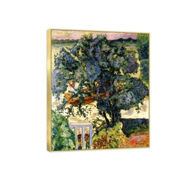 Imagem de BMZFYBS Famosa imagem de paisagem de arte de parede - impressões em tela - árvore por rio - pintura com moldura dourada para sala de estar banheiro decoração de casa 30 x 35 cm 12 x 13 pol