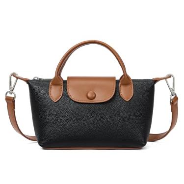 Imagem de BOSTANTEN Bolsas transversais pequenas para mulheres, bolsa de ombro de couro vegano para uso diário, viagens, A - preto com marrom, Transversal