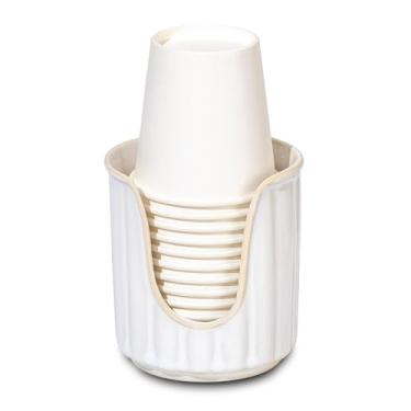 Imagem de TANEW Dispensador de copos de cerâmica para banheiro com listras verticais elegantes - Porta-copos Dixies para enxaguante bucal comporta copos de papel de 85 g para enxaguar copos em bancadas de
