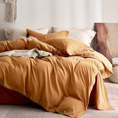 Imagem de JELLYMONI Capa de edredom Queen 100% algodão lavado – Roupa de cama macia e respirável com visual de linho para quartos aconchegantes e conforto para todas as estações, textura natural de rugas, fecho