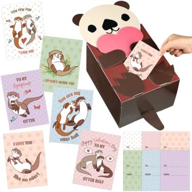 Imagem de Eaasty Otter Valentine Boxes for Kids DIY Valentines Day Mailbox Kits with 32 Cute Otter Valentine Cards for School Classroom Boys Girls Gifts Exchange & Greeting Craft Party Favor
