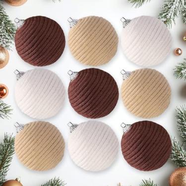 Imagem de JOICEE Conjunto de 9 peças de enfeites de bola de Natal boho, bolas suspensas de corda de juta ornamentos rústicos neutros enfeites de bola de Natal para decoração de guirlanda de árvore de Natal para