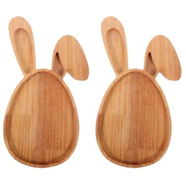 Imagem de DOITOOL Travessas de madeira em forma de coelhinho da Páscoa, 2 peças, bandejas de servir, pratos de coelho, pratos de charcutaria de madeira em forma de coelho para decorações de mesa de primavera de