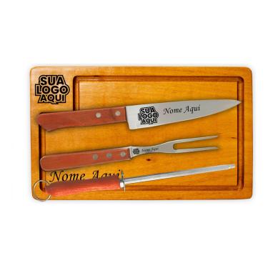 Imagem de Tabua de Cortar Personalizada Com Kit Churrasco Personalizado Faca, garfo, Chaira, Presente para Pais, Festa Empresa, Casamento
