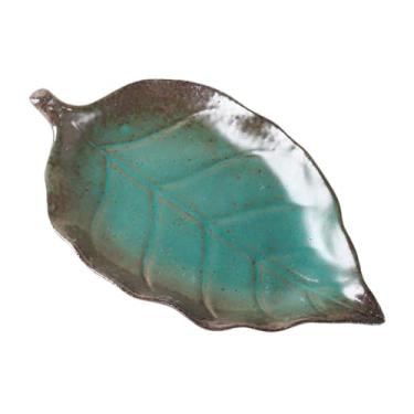 Imagem de Baoblaze Porta-anéis decorativo elegante com superfície lisa, bandeja para joias em formato de folha, ideal para exibir anéis em qualquer ambiente, Azul