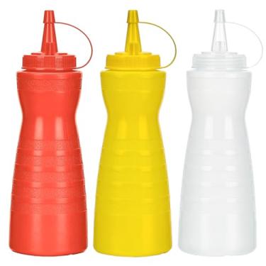 Imagem de Katfort Dispensador de ketchup de frascos de espremedor de condimentos, pacote com 3 garrafas de 293 ml para molho, garrafas de plástico com tampa para líquidos, molho de churrasco, arte de panqueca