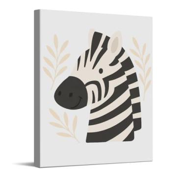 Imagem de Linda impressão de arte de ilustração de zebra, arte de parede em tela de berçário de safári, decoração de parede de animal bebê para quarto de bebê, presentes para meninos e meninas, pôster