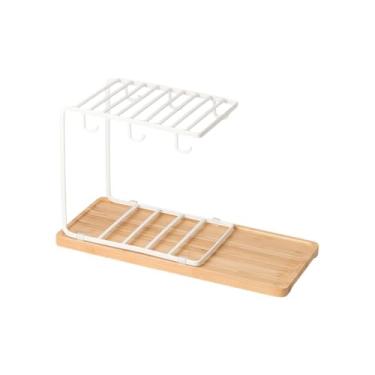 Imagem de Ioensy Suporte para copos de água, porta-copos de café com bandeja de madeira, organizador de cozinha, moderno, multiuso, suporte para canecas de, Branco